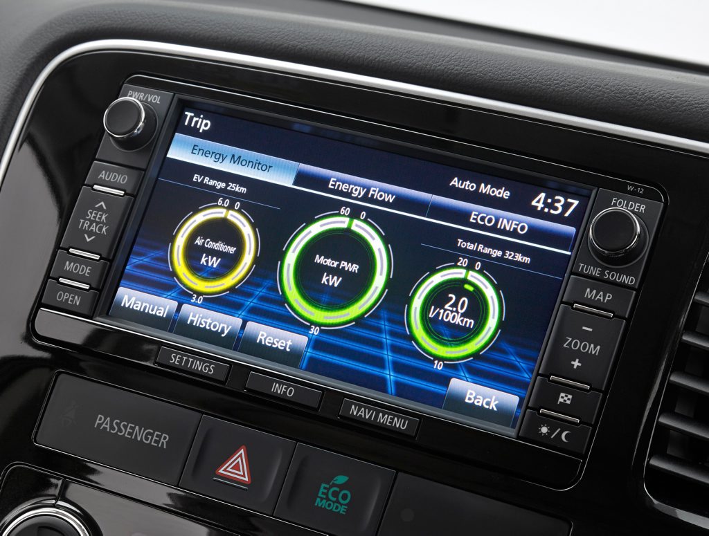 Inside the Mitsubishi Outlander PHEV. Inside the Mitsubishi Outlander PHEV.